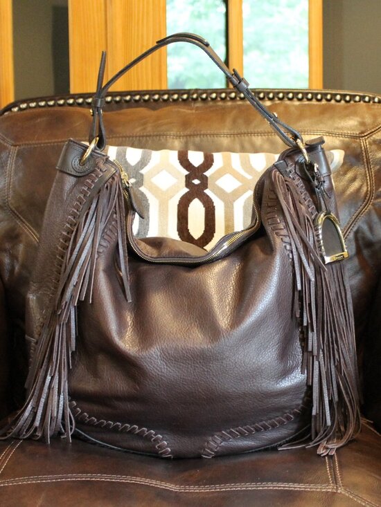 Ralph Lauren Handbags - Ralph Lauren leather fringe & whipstitch hobo shoulder bag with stirrup charm